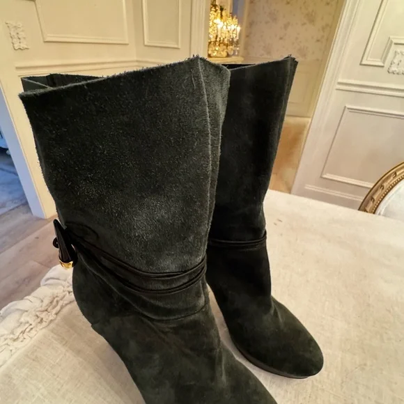 House of Harlow 1960 Suede Green Mid-Calf Boots - Picture 7 of 10